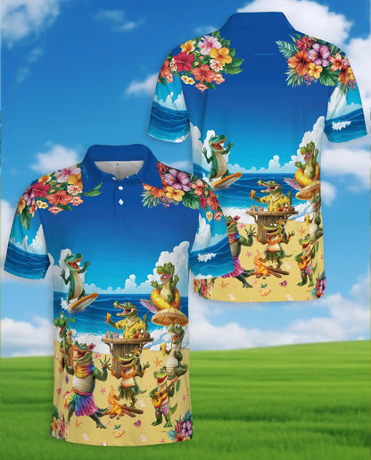 Funny Alligator Beach Hawaiian Polo Shirt | Netecom