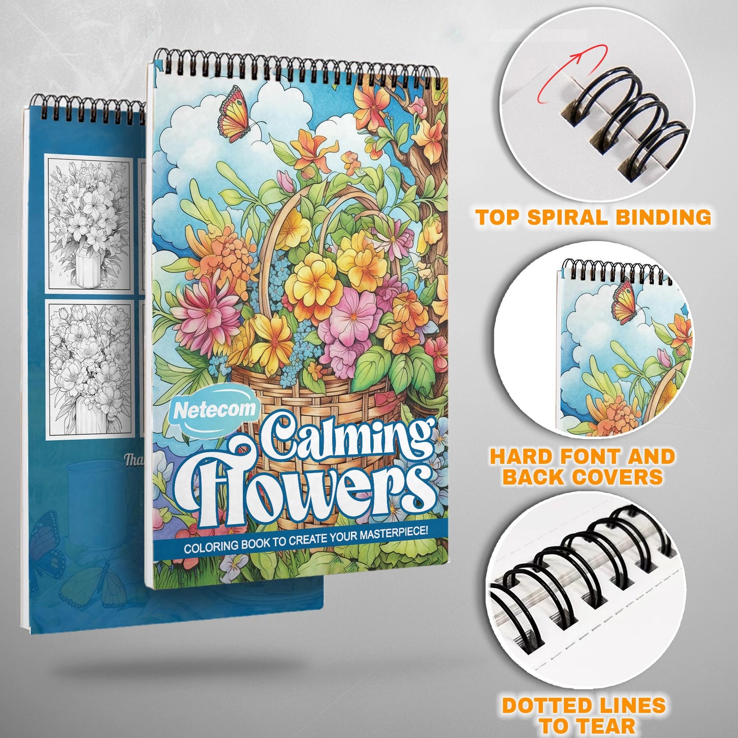 Calming Flowers Spiral Bound Coloring Book, Tranquil Floral Designs for a Relaxing and Soothing Experience, Ideal for Those Seeking Peaceful Art