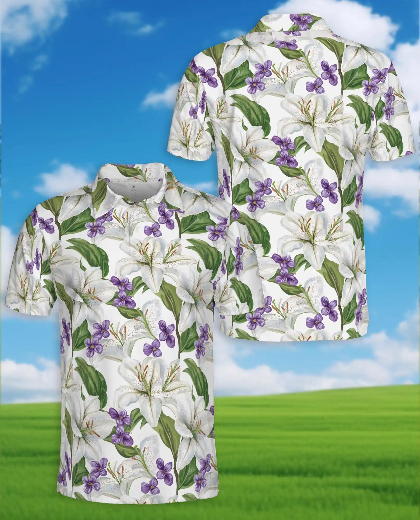 White Lily Polo Shirt for Men – Elegant Floral Style | Netecom