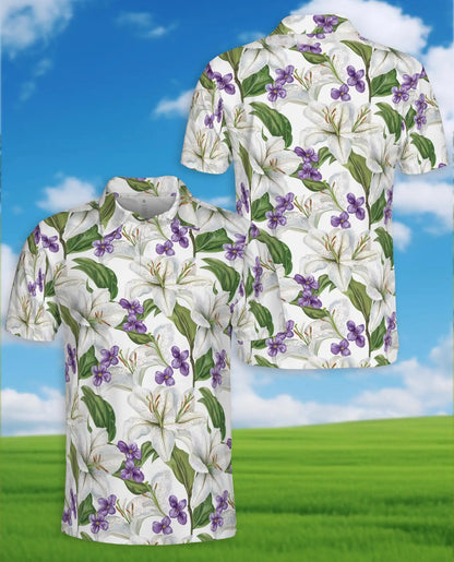 White Lily Polo Shirt for Men – Elegant Floral Style | Netecom