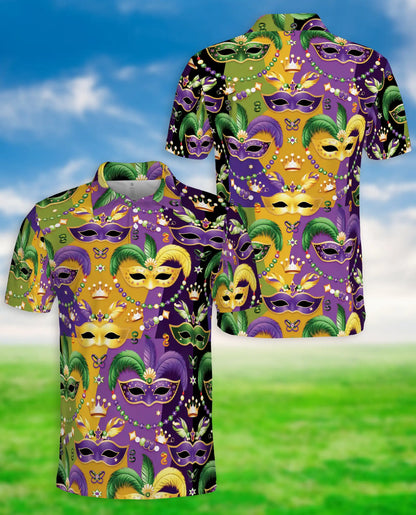 Mardi Gras Mask Pattern Hawaiian Polo Shirt | Netecom