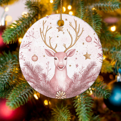 Netecom Elegant Reindeer Pink Ornament, Cernamic Deer Keepsake Ornament for Xmas Tree Decorations, Animals Lover Gift, Gifts for Holiday, Party, Home Decor