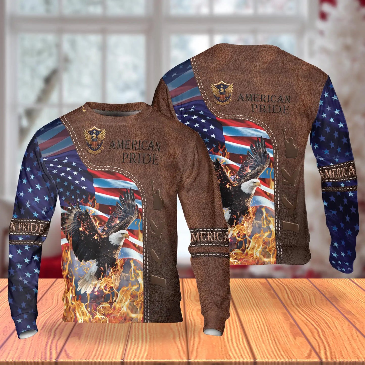 Pride Bald Eagle Fire Sweatshirt, 3D All Over Print Patriotic Eagle Crewneck Pullover for Men Women, Eagle Lover Gift - Netecom