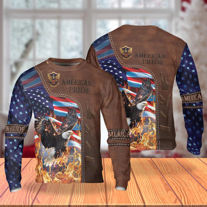 Pride Bald Eagle Fire Sweatshirt, 3D All Over Print Patriotic Eagle Crewneck Pullover for Men Women, Eagle Lover Gift - Netecom