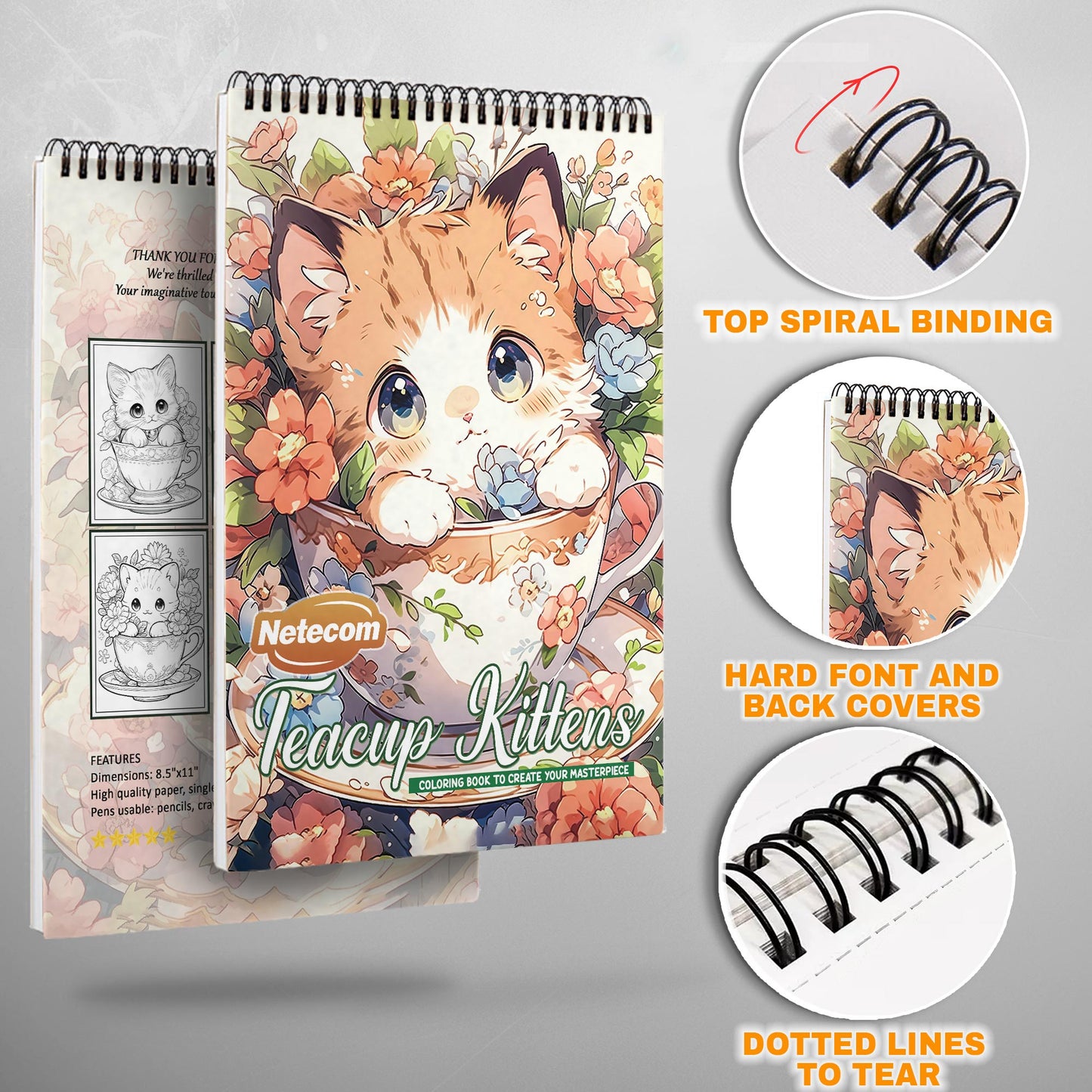 Teacup Kittens Spiral Bound Coloring Book, Adorable Teacup Kittens for a Heartwarming Art Adventure, Great for Cat Lovers and Fans of Cute Animals