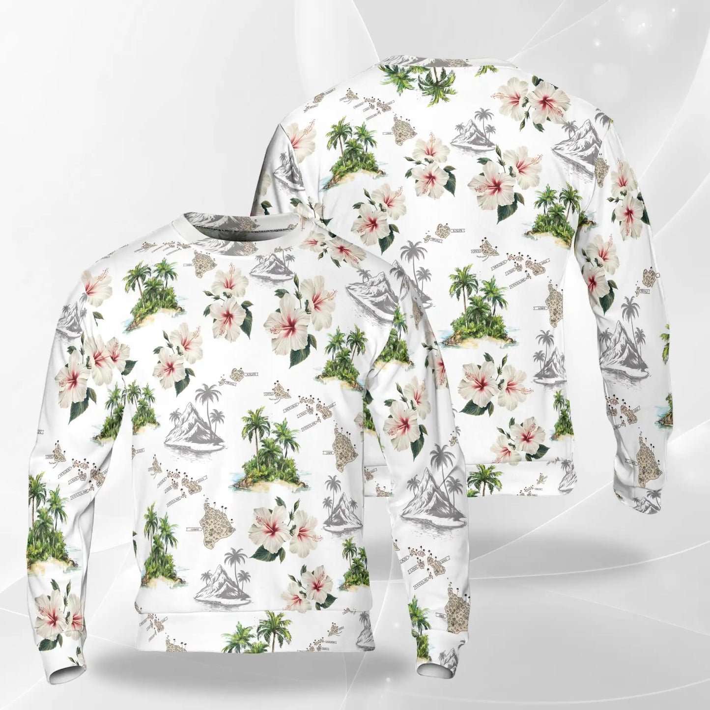 White Islands Sweatshirt, 3D All Over Print Tropical Island Crewneck Pullover for Men Women, Island Lover Gift - Netecom