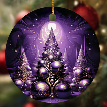 Netecom Purple Christmas Tree Baubles Ornament, Elegant Holiday Ceramic Ornament for Christmas Tree Hanging Decorations Gift, Home Decor, Gifts for Friends & Family, Holiday Party Present