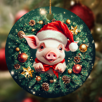 Netecom Cute Pig Christmas Ornament, Farm Animal Santa Hat Ceramic Ornament for Xmas Tree Hanging Decorations Gift, Farmhouse Decor, Gifts for Famer, Holiday Party Present