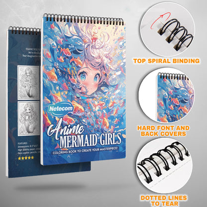 Anime Mermaid Girls Spiral Bound Coloring Book, Enchanting Anime Mermaid Scenes, Perfect for Fans of Anime and Underwater Fantasy Art