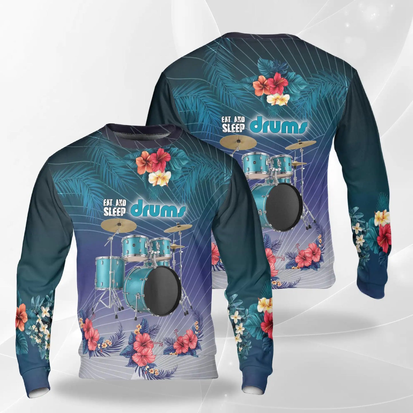 Eat and Sleep Drums Sweatshirt, 3D All Over Print Funny Drummer Music Crewneck Pullover for Men Women, Drummer Lover Gift - Netecom