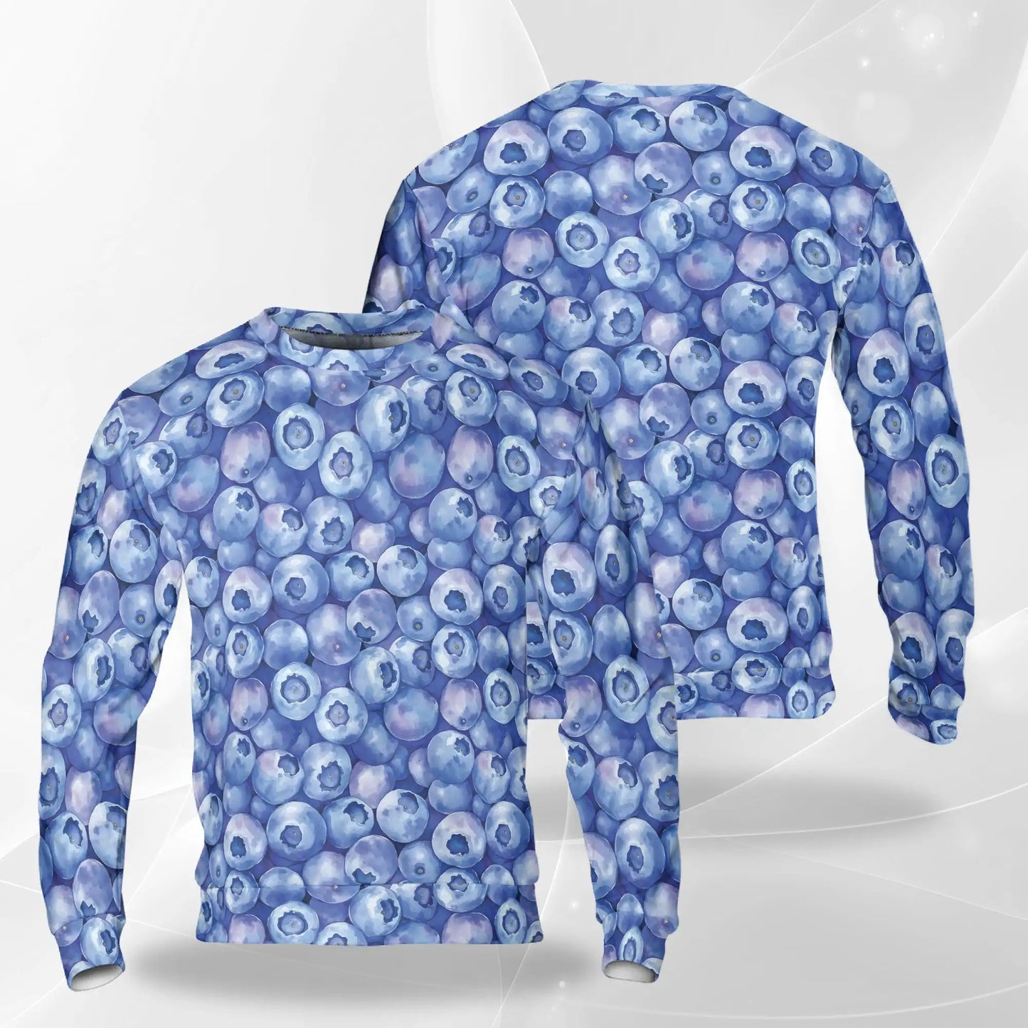 All-Over Print Blueberry Sweatshirt, 3D All Over Print Fresh Fruit Crewneck Pullover for Men Women, Blueberry Lover Gift - Netecom