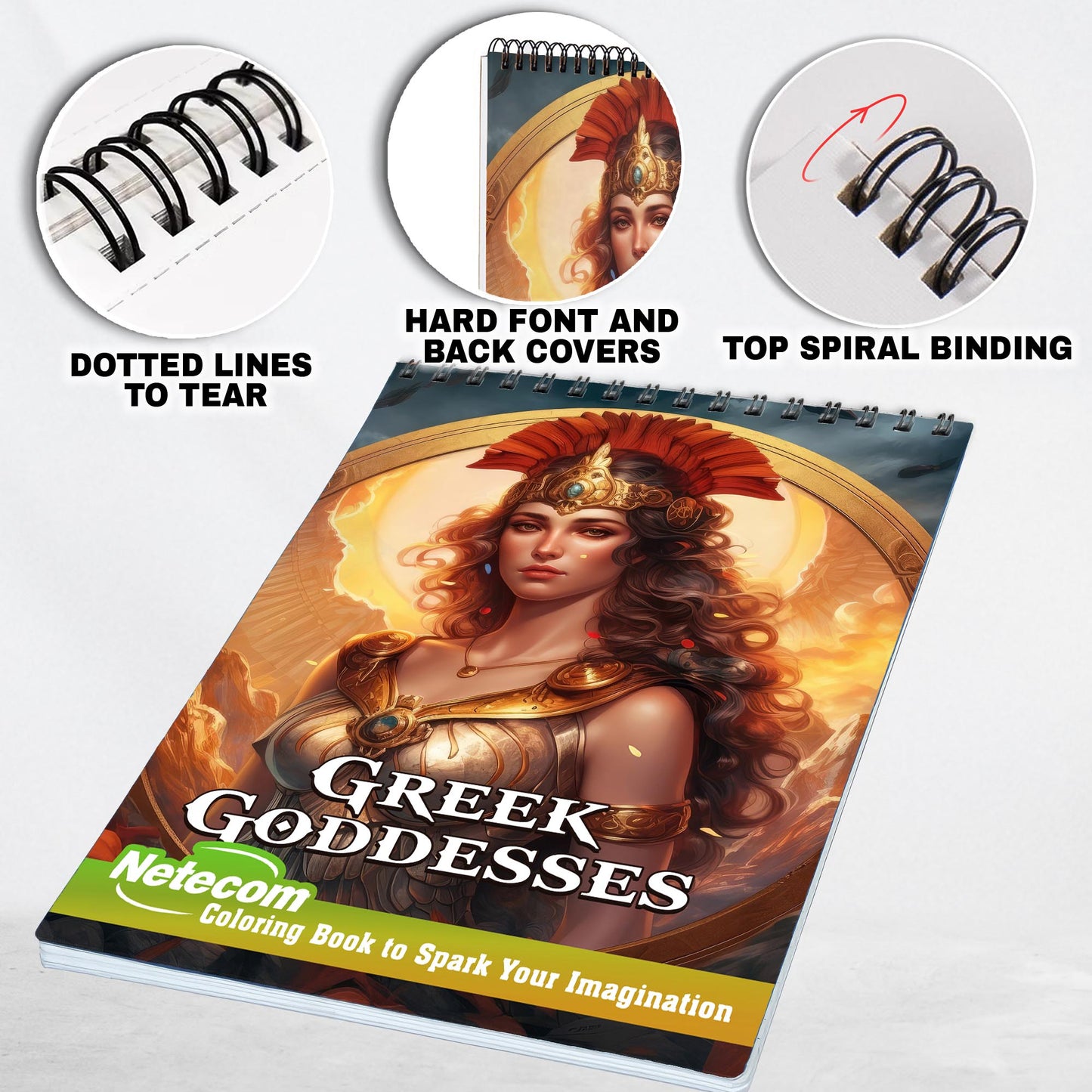 Greek Godnesses Spiral Bound Coloring Book, Discover the Mythical World of Greek Goddesses with 30 Exquisite Coloring Pages that Showcase the Elegance and Strength of these Legendary Figures