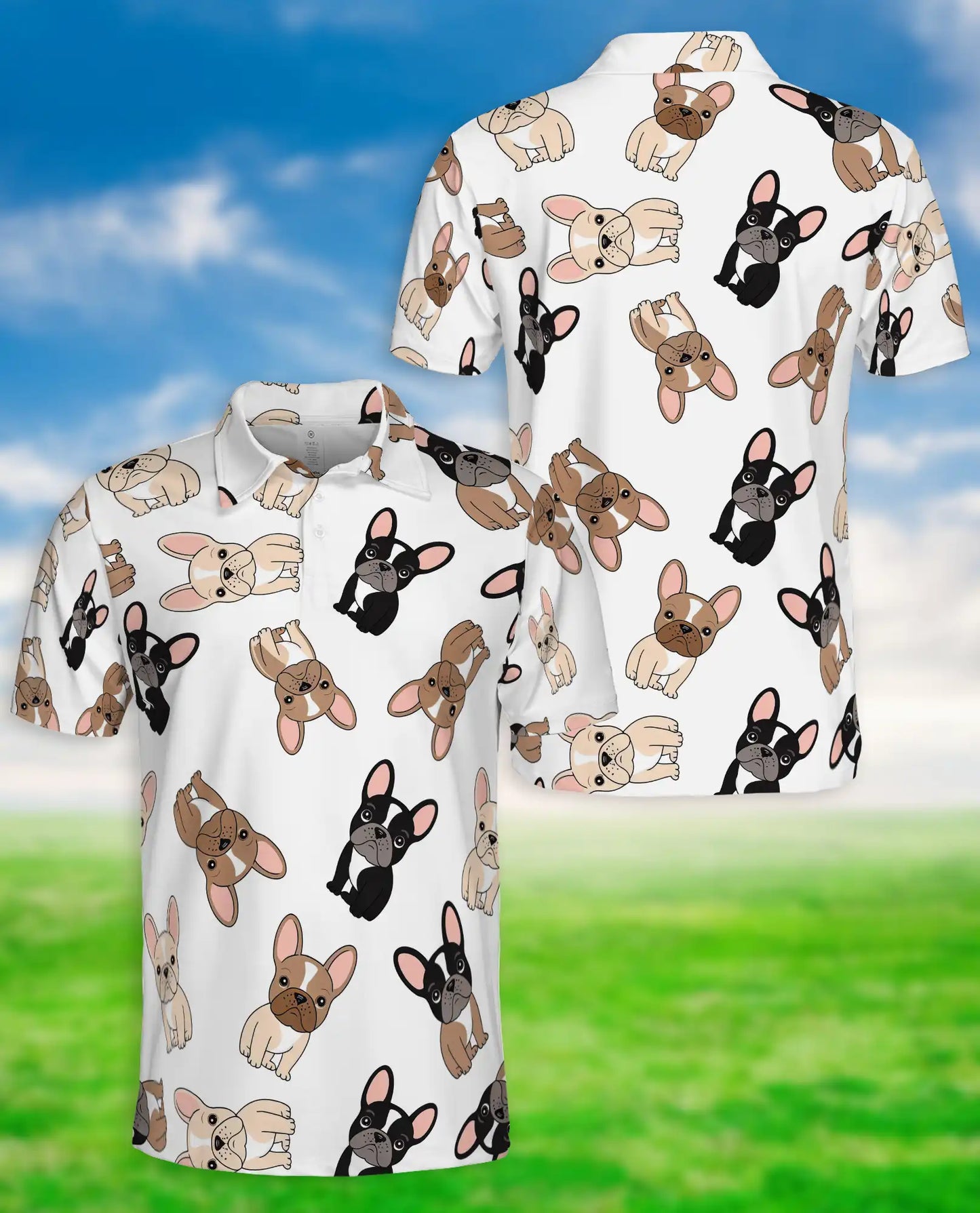 Cute French Bulldog Pattern 3D Polo Shirt for Men – Cartoon Dog Lover Style | Netecom