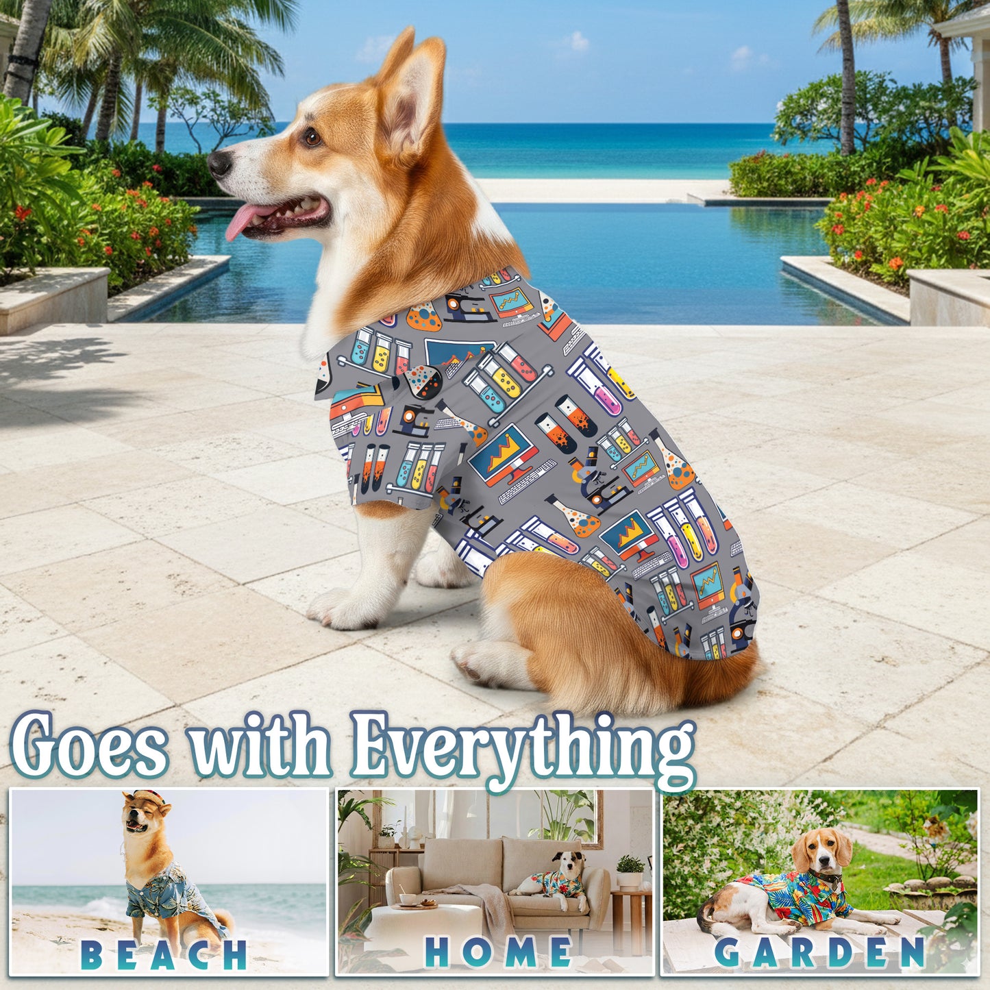 Netecom Matching Science Aloha Hawaiian Shirt for Dog and Owner, Unique Science Pattern Summer Shirt, Button Down Outfit for Pet and Human, Beach Vacation Outfit