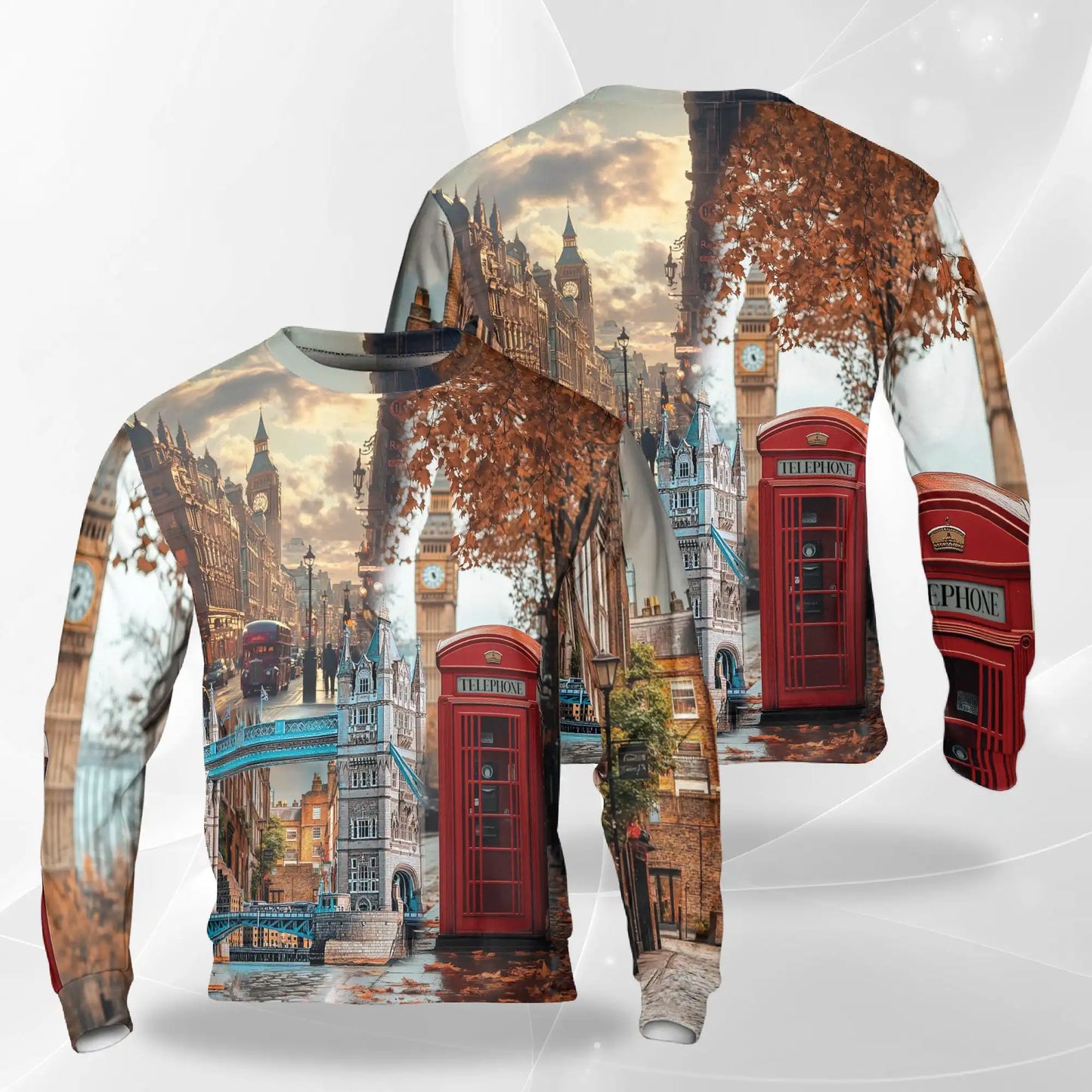 London Street Sweatshirt, 3D All Over Print Iconic City Landscape Crewneck Pullover for Men Women, UK Travel Lover Gift - Netecom