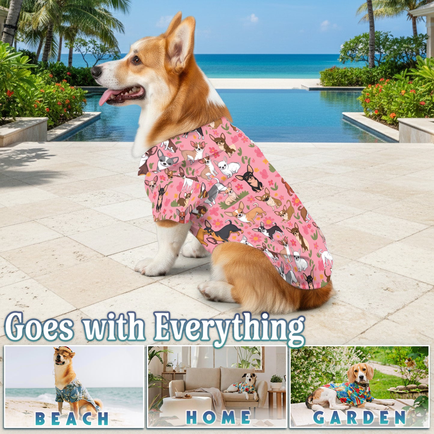 Netecom Matching Floral Chihuahua Aloha Hawaiian Shirt for Dog and Owner, Cute Dog Print Summer Shirt, Casual Vacation Wear for Pet and Human