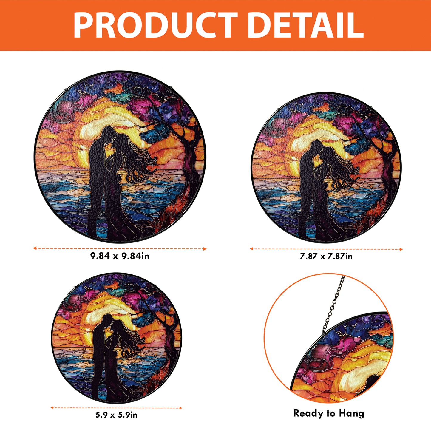 Netecom Romantic Couple Stained Glass Ornament – Sunset Silhouette Sun Catcher, Ideal Gift for Lovers
