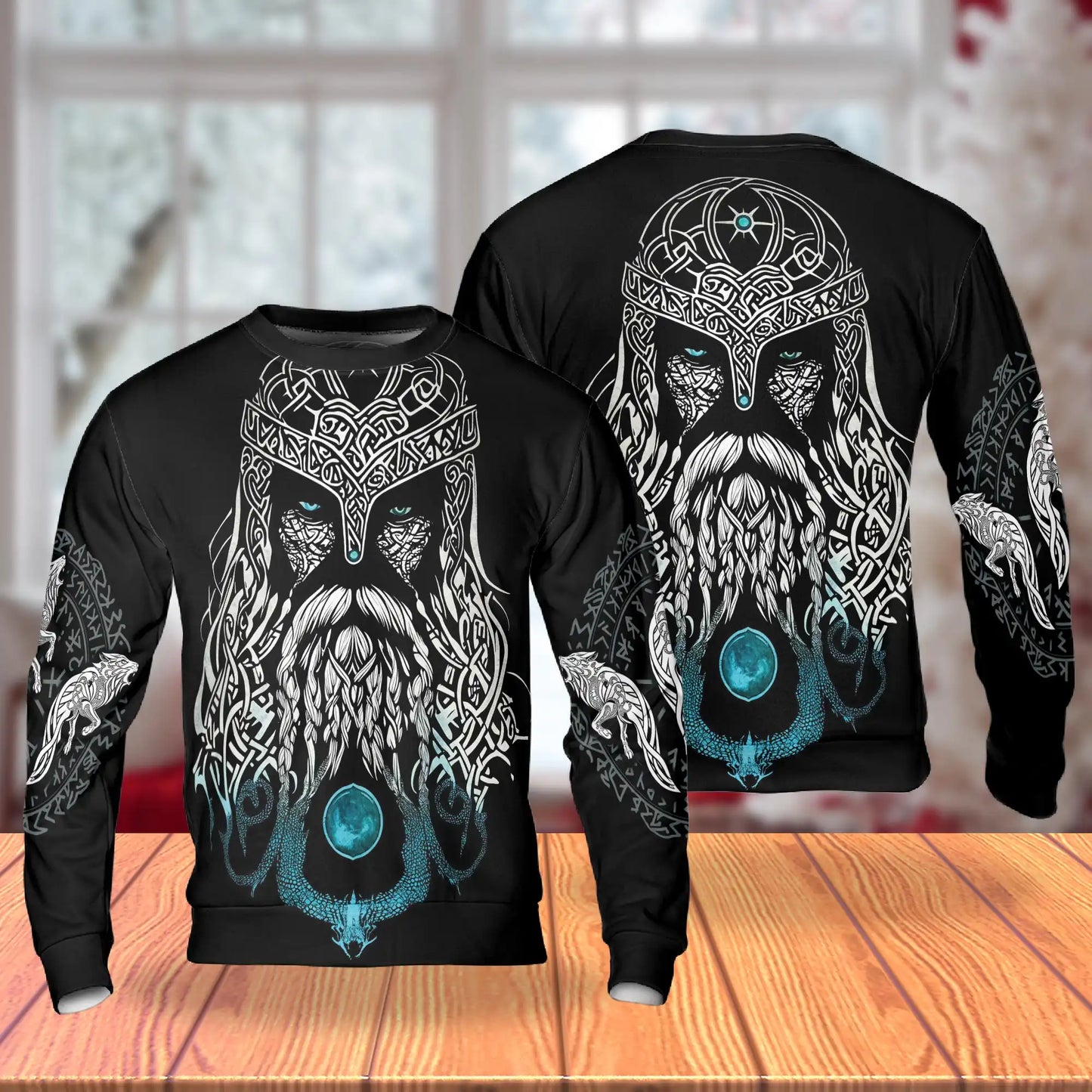 Viking Odin Medieval Sweatshirt, 3D All Over Print Norse Warrior Crewneck Pullover for Men Women, Viking Lover Gift - Netecom