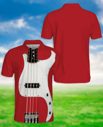 Red Bass Guitar 3D Polo Shirt for Men – Rock Music Instrument Style | Netecom