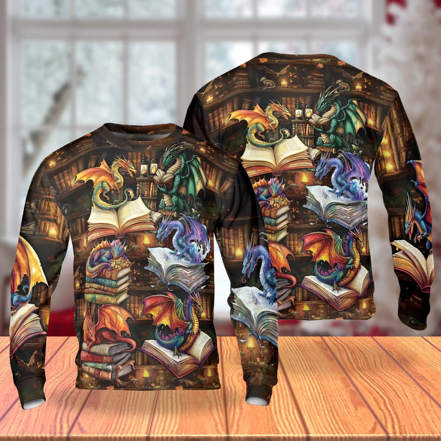 Dragon Book Sweatshirt, 3D All Over Print Fantasy Literature Crewneck Pullover for Men Women, Dragon Lover Gift - Netecom