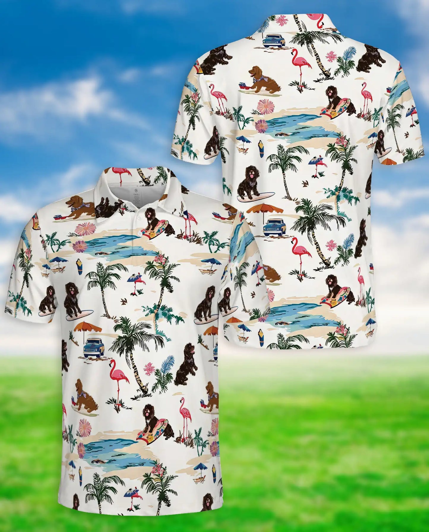 Newfoundland Dog Polo Shirt – Tropical Beach Print | Netecom