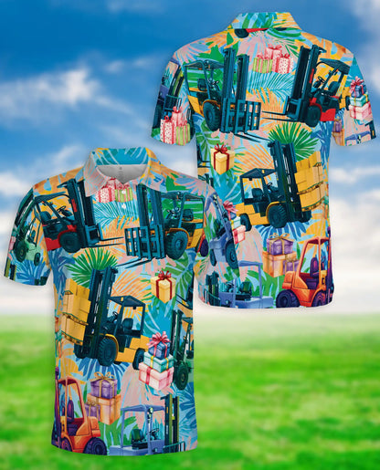 Forklift Tropical Warehouse 3D Polo Shirt for Men – Funny Logistics Worker Style | Netecom