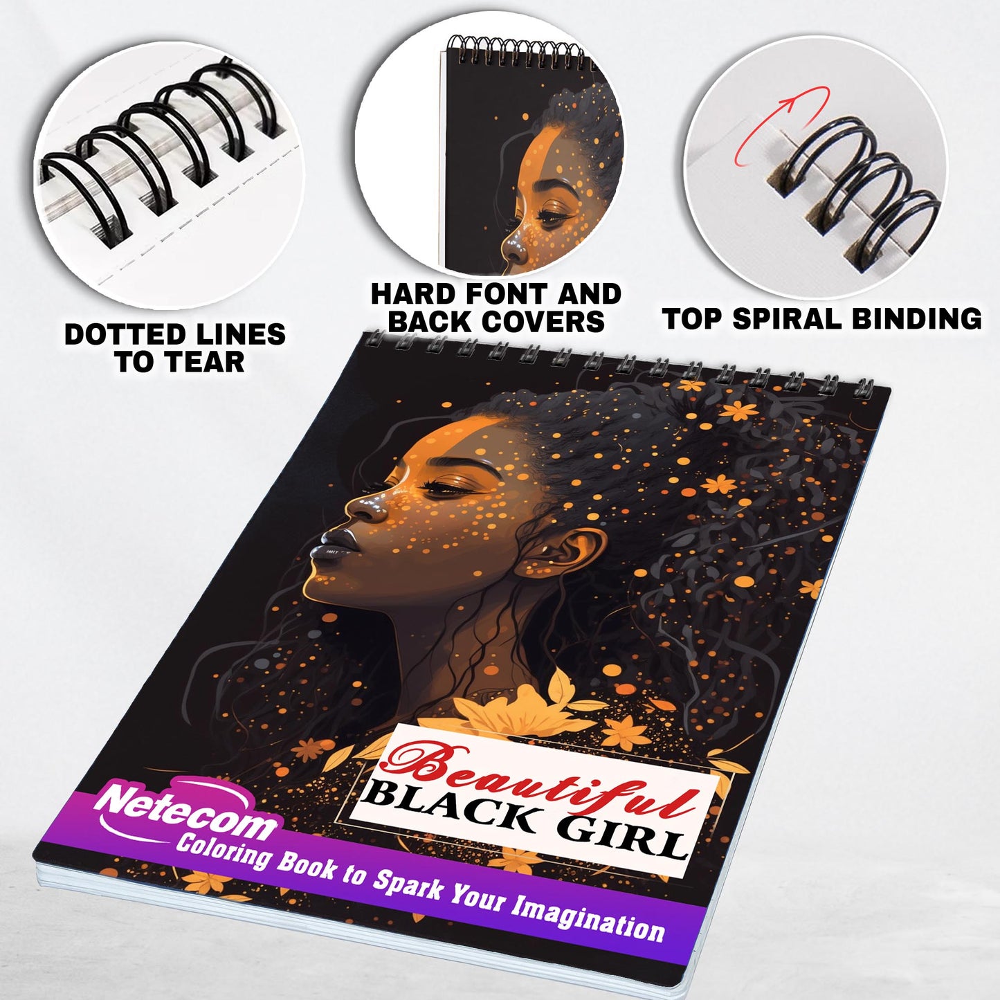 Beautiful Black Girl Spiral Bound Coloring Book, Immerse Yourself in 30 Captivating Coloring Pages, Capturing the Beauty and Resilience of Black Girls in Various Settings