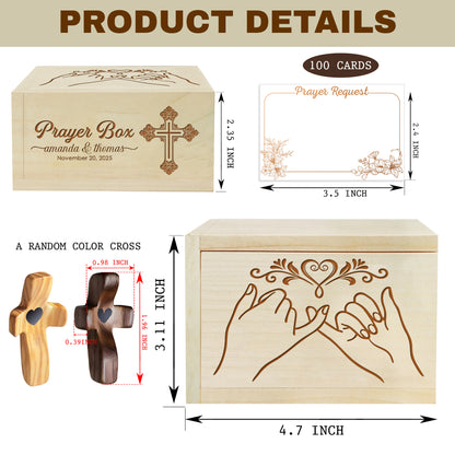 Netecom Personalized Christian Couple Prayer Box for Valentine’s Day with 100 Prayer Request Cards & Wooden Cross – Love Gift with Custom Names and Date