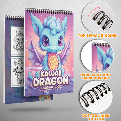 Kawaii Dragons Spiral Bound Coloring Book, Cute and Whimsical Kawaii Dragons, Ideal for Fans of Fantasy and Adorable Artistic Adventures