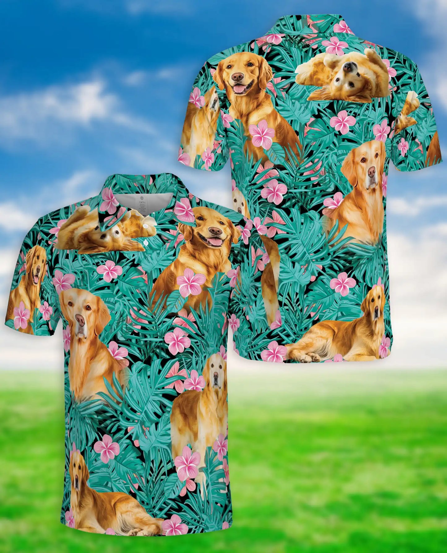 Golden Retriever Tropical Hibiscus Polo Shirt-Hawaiian Floral Dog Print | Netecom