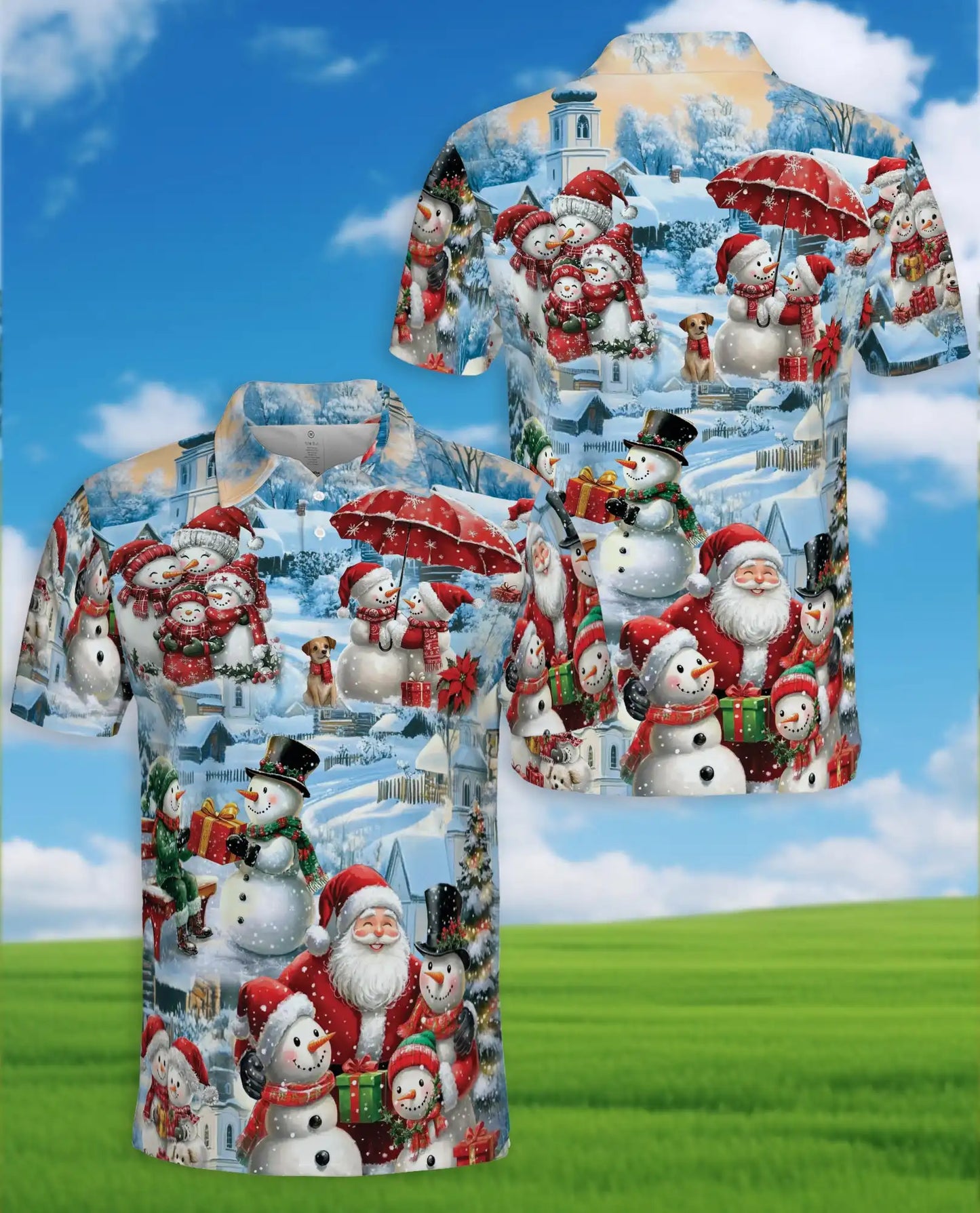 Snowman Christmas Polo Shirt – Winter Holiday Print | Netecom