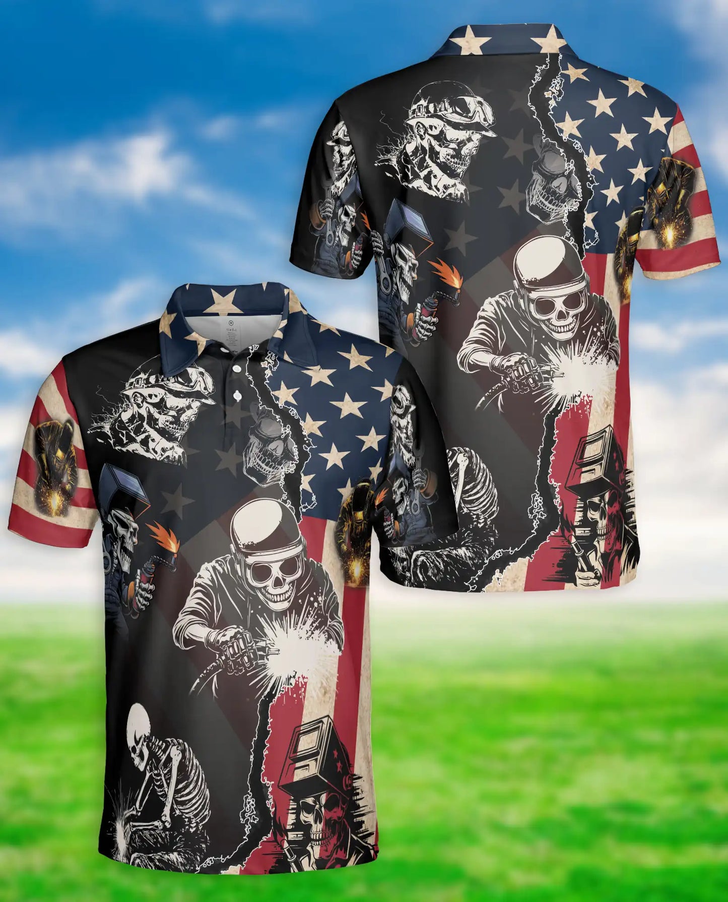 American Skull Welding Polo Shirt – Patriotic Style | Netecom