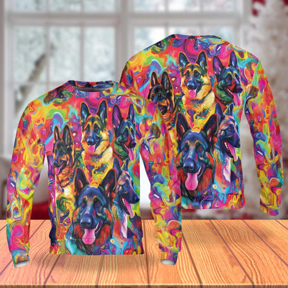 Psychedelic German Shepherd Sweatshirt, 3D All Over Print Colorful Dog Crewneck Pullover for Men Women, German Shepherd Lover Gift - Netecom
