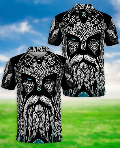 Nordic Viking Warrior 3D Polo Shirt for Men – Celtic Norse Mythology Style | Netecom