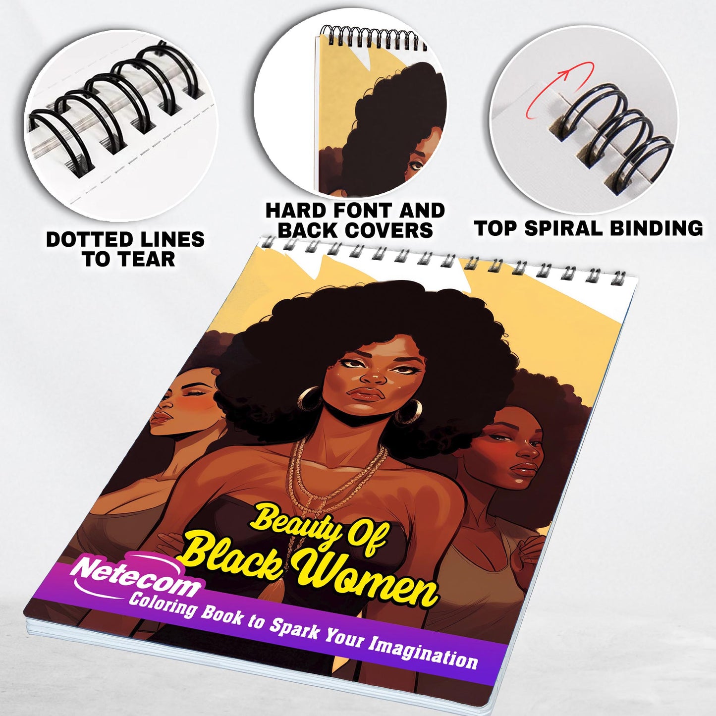 Beauty of Black Women Spiral Bound Coloring Book, Celebrate the Beauty of Black Women with 30 Captivating Coloring Pages