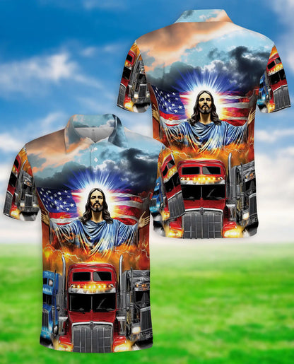 Jesus Truck Driver 3D Polo Shirt for Men – Patriotic American Trucker Style | Netecom