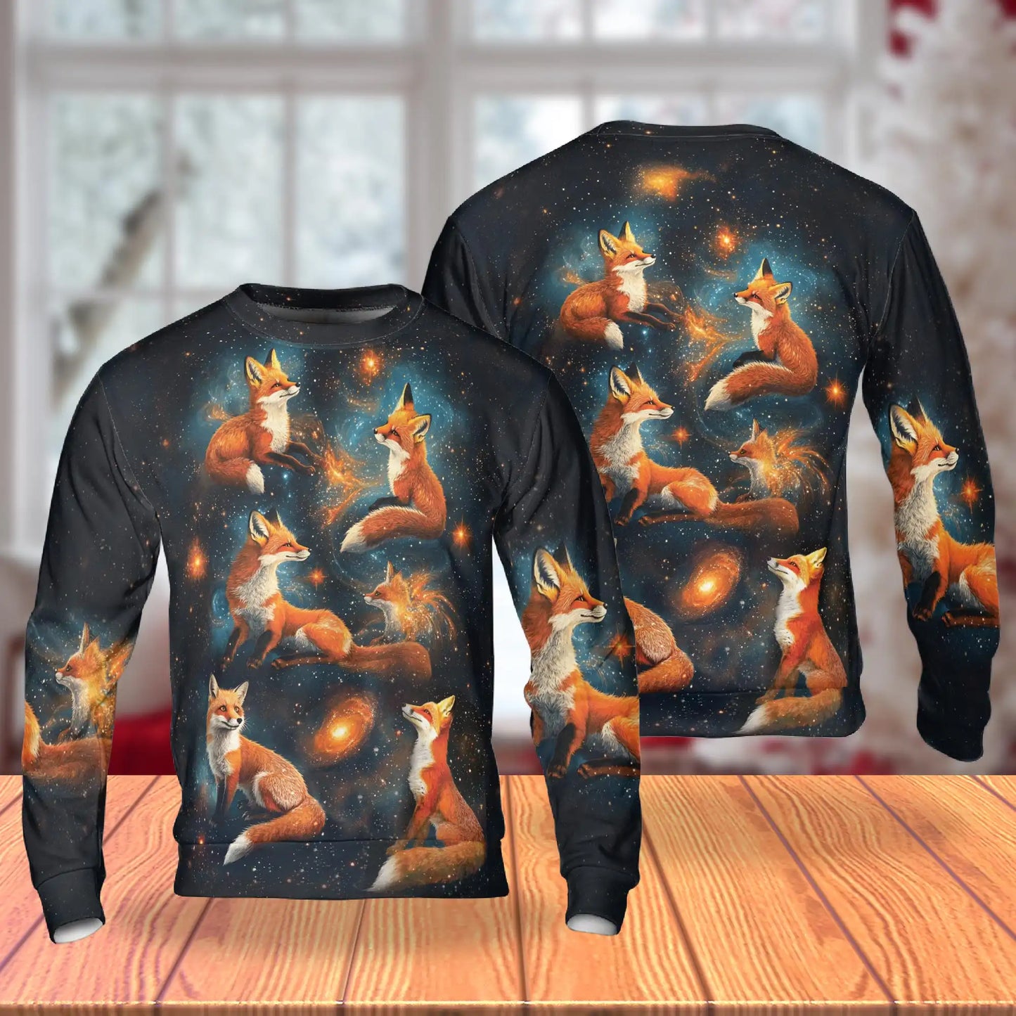 Fox Starlight Sweatshirt, 3D All Over Print Celestial Night Fox Crewneck Pullover for Men Women, Fox Lover Gift - Netecom