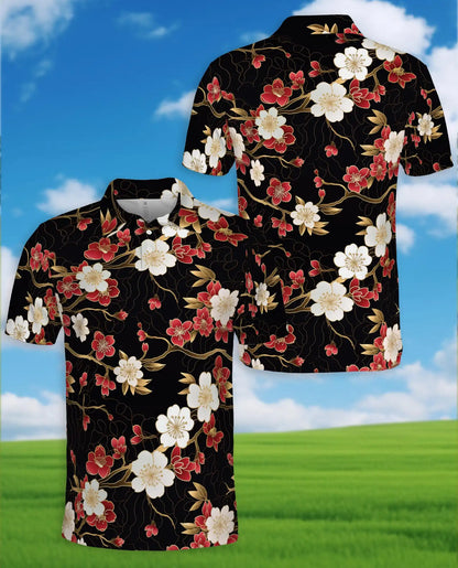 Red Blossom Polo Shirt for Men – Elegant Floral Style | Netecom