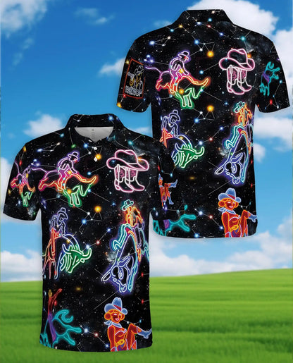 Neon Cowboy Constellation Polo Shirt-Western Galaxy Design | Netecom