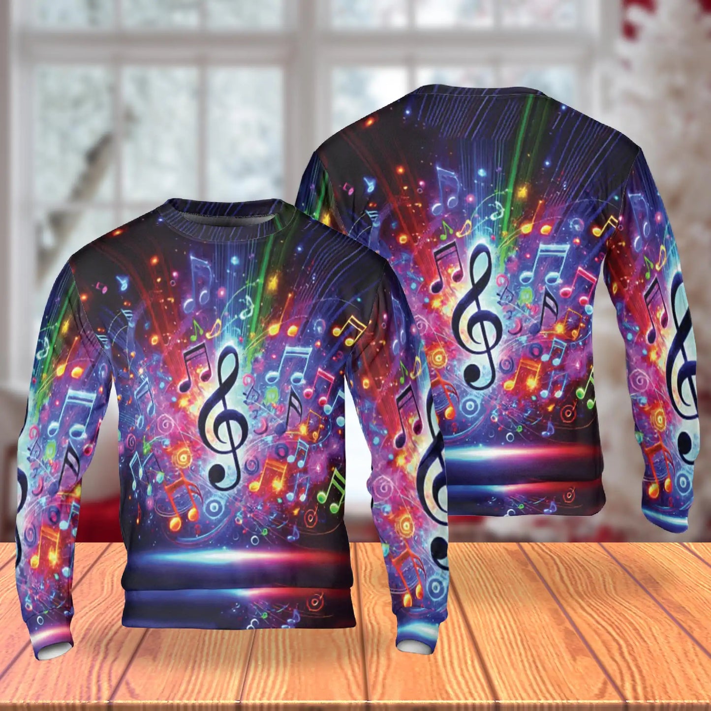 Colorful Music Notes Sweatshirt, 3D All Over Print Musical Notes Crewneck Pullover for Men Women, Music Lover Gift - Netecom