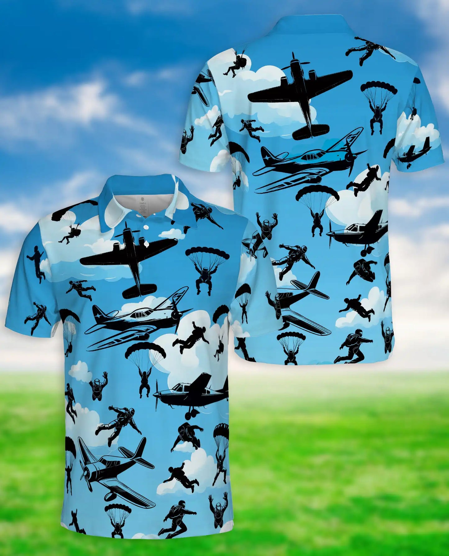 Skydiving Polo Shirt – Parachute Airplane Print | Netecom