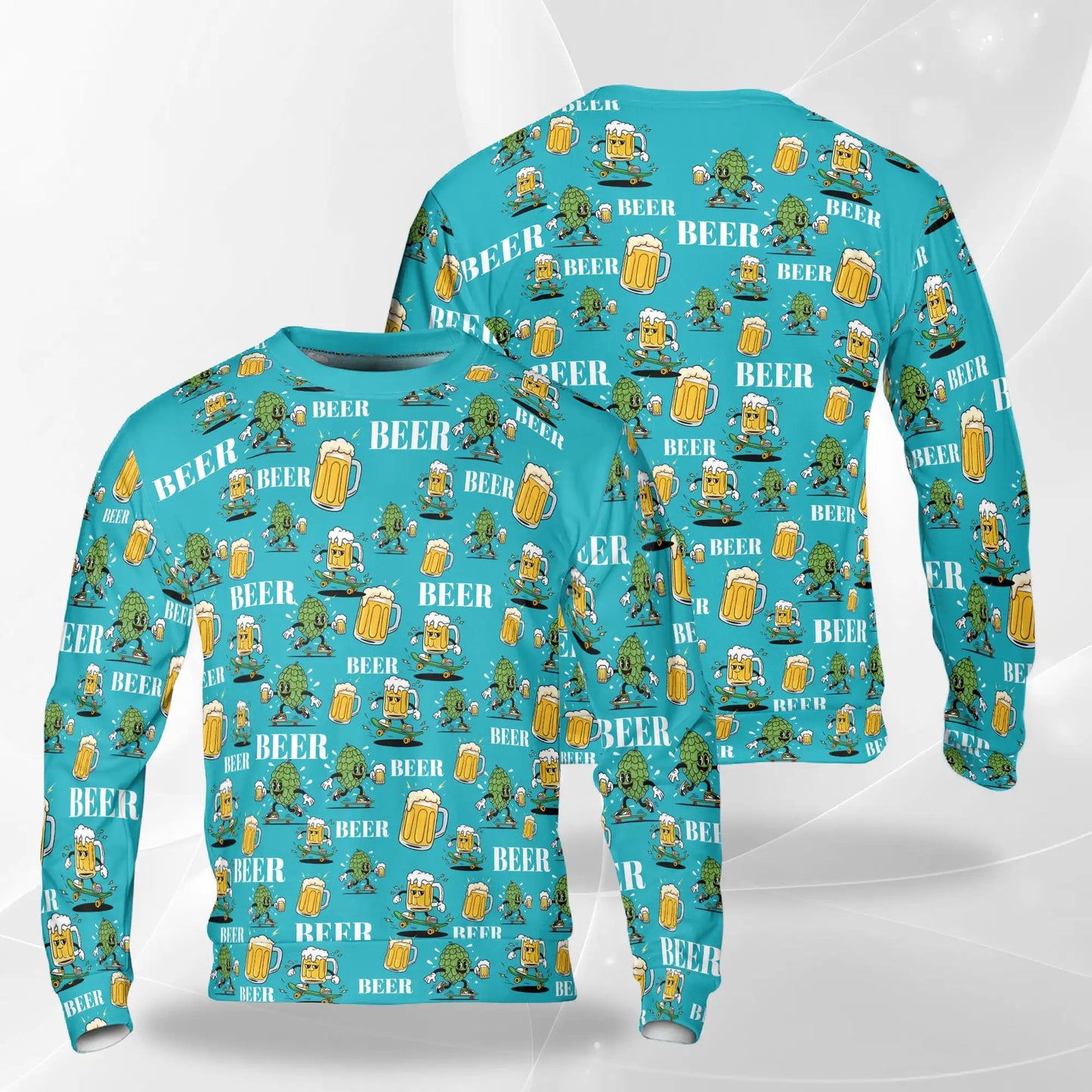 Cartoon Beer Hops Sweatshirt, 3D All Over Print Funny Brewing Crewneck Pullover for Men Women, Beer Lover Gift - Netecom