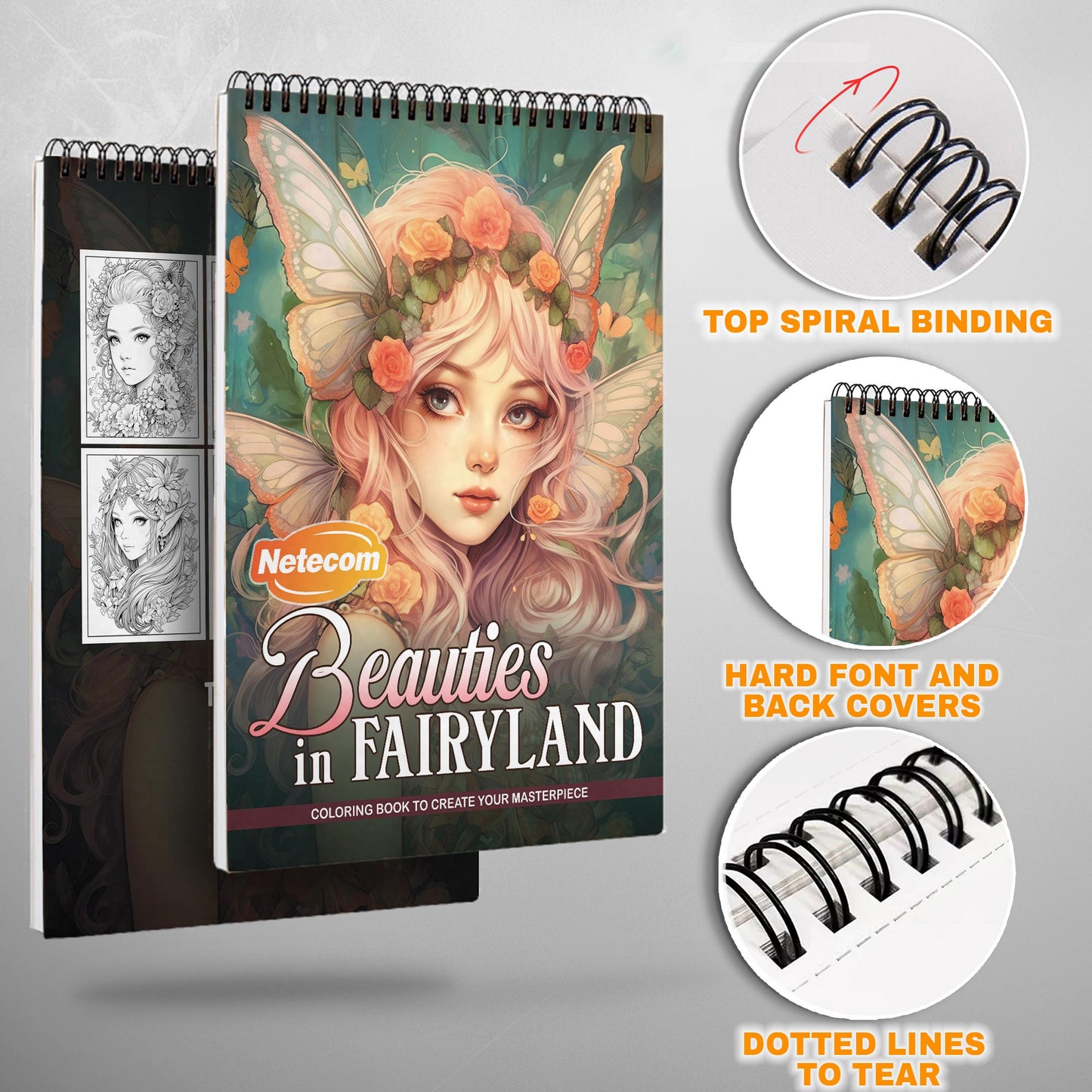 Beauties in Fairyland Spiral Bound Coloring Book, Mystical Beauties in a Fairyland Adventure, Perfect for Fans of Fantasy Art and Enchanting Tales