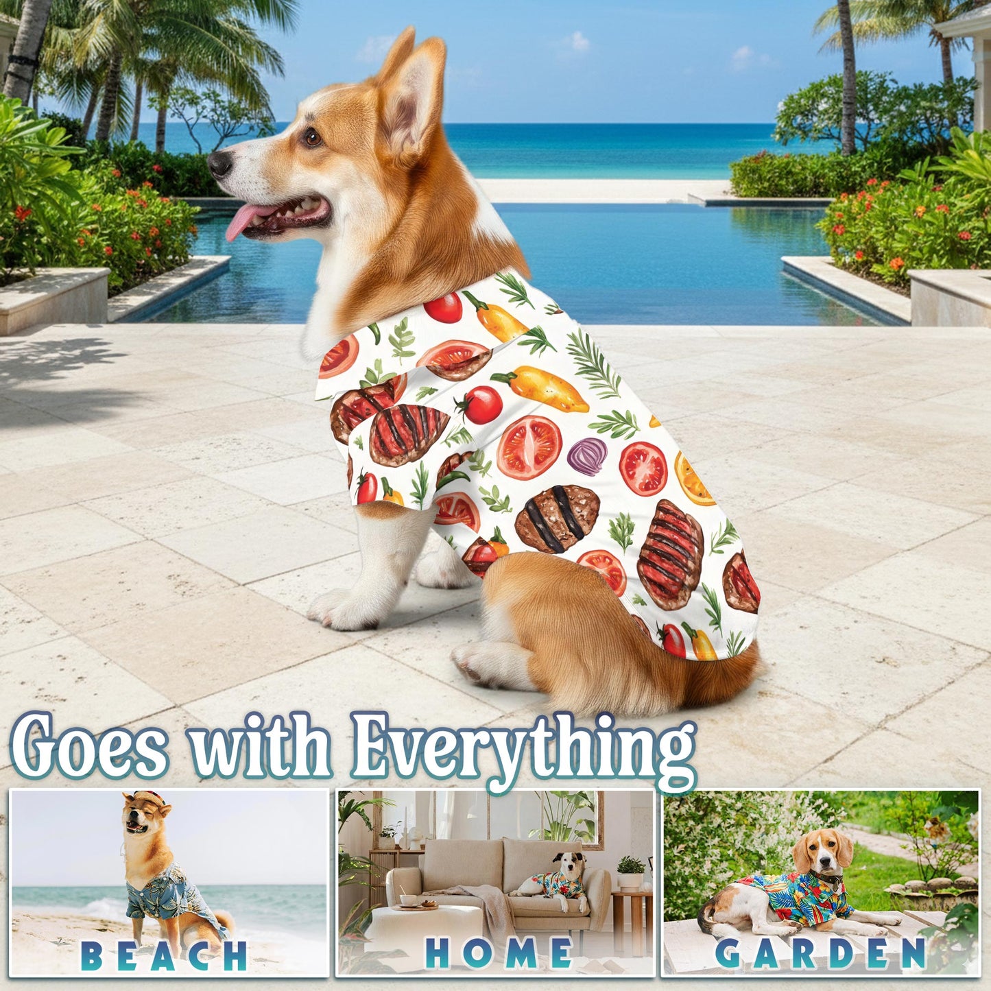 Netecom Matching BBQ Hawaiian Shirt for Dog and Owner, Aloha Summer Shirt, Barbecue Grill Print Outfit for Pet and Human, Beach Vacation Casual Wear