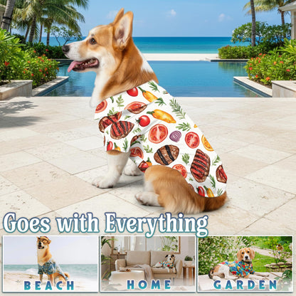 Netecom Matching BBQ Hawaiian Shirt for Dog and Owner, Aloha Summer Shirt, Barbecue Grill Print Outfit for Pet and Human, Beach Vacation Casual Wear