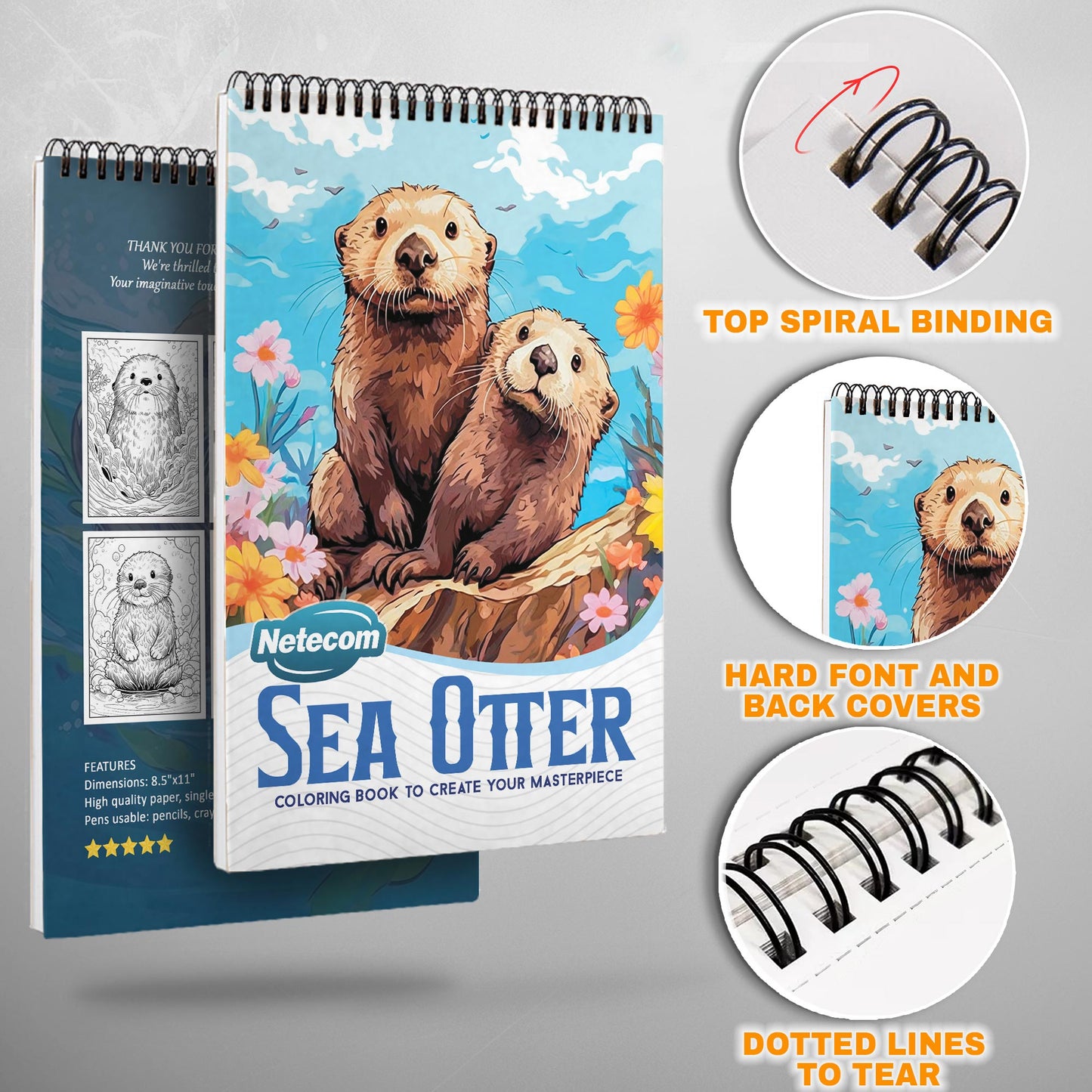 Sea Otter Spiral Bound Coloring Book, Adorable Sea Otters for a Cute and Relaxing Art Adventure, Great for Marine Life Enthusiasts and Animal Lovers