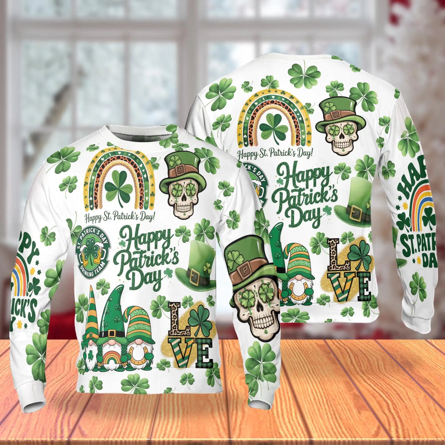 Leprechaun Shamrock Happy Saint Patrick's Day Sweatshirt, 3D All Over Print Irish Holiday Crewneck Pullover for Men Women, St. Patrick's Day Gift - Netecom