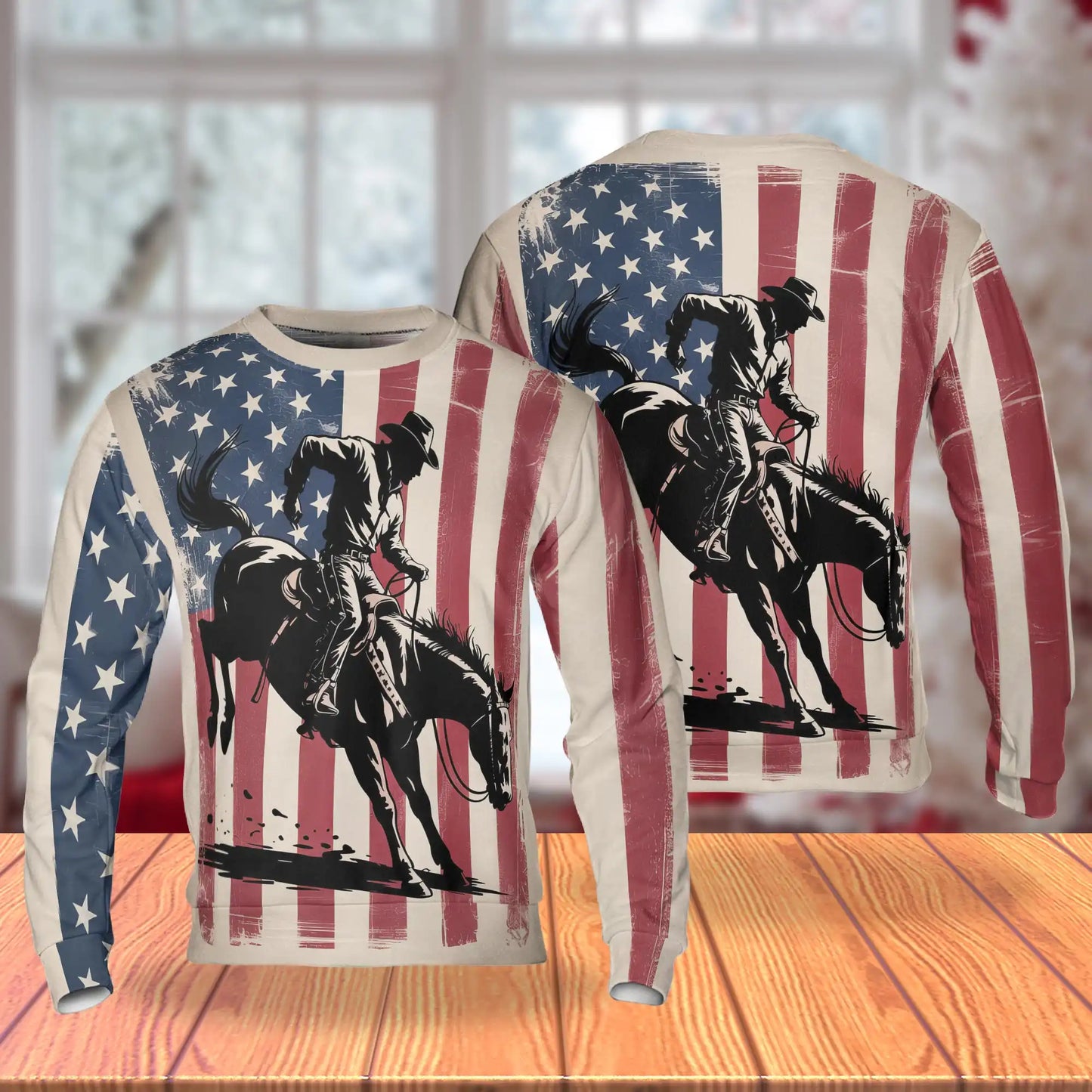 USA Horse Racing Silhouette Sweatshirt, 3D All Over Print Patriotic Equestrian Crewneck Pullover for Men Women, Horse Racing Lover Gift - Netecom