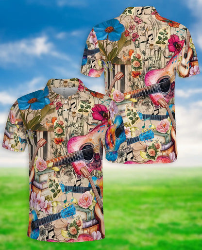 Acoustic Guitar Polo Shirt – Floral Music Art Print | Netecom