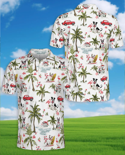 Dog Surfing Beach Polo Shirt for Men – Tropical Palm Tree Style | Netecom